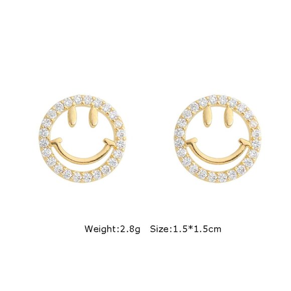NEW 925 Sterling Gold Smiley Face Earrings - Picture 2 of 4
